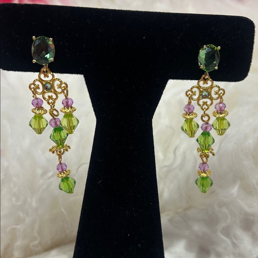 Peridot with Lavender Crystal Earrings-NWT - Picture 5 of 8